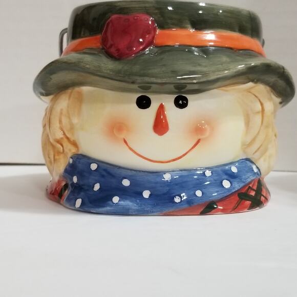 old time pottery farmer boy snowman candle holder  handle - Picture 5 of 9